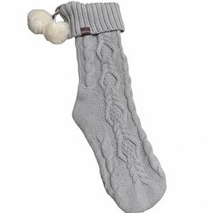 UGG cable knit Christmas stocking in seal gray with cream Pom poms NWT